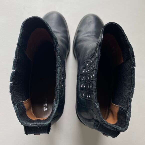 Trask Black Ankle Boots with Silver Eyelet Elastic Gores, Chunky Heel Womens 9.5 - Picture 6 of 13